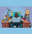 pop art man with headphones in the workplace vector image vector image