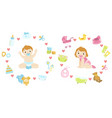 baby boy and girl surrounded with object it needs vector image