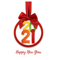 happy new year 2021 round banner with red ribbon vector image vector image