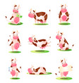 set funny cows animal characters on grass vector image vector image