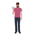man holds money in his hands and enjoys salary vector image vector image