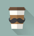 coffee cup icon with mustache flat icon vector image