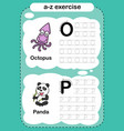 alphabet letter o - p exercise with cartoon vector image vector image