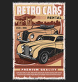 vintage cars rental service poster vector image