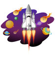rocket ship with many planets and asteroids vector image vector image