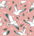 seamless pattern with seagulls flowers and leaves vector image vector image