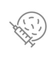 medical syringe and petri dish with bacteria line vector image