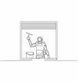 single one line drawing young astronaut cleaning vector image vector image