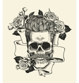 hipster skull silhouette with mustache and arose vector image vector image