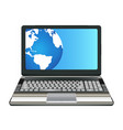laptop computer with half earth globe on screen vector image vector image