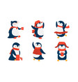pinguins in red scarfs and hats enjoying life vector image vector image