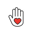 hand with heart line icon love relationship peace vector image