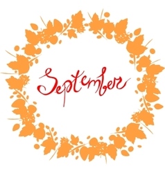 Red September lettering in a frame of leaves Vector Image