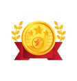 gold medal award with red ribbon and laurel vector image