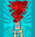 phone hearts social networks sympathy connections vector image vector image