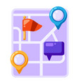 city map background design with markers and flags vector image
