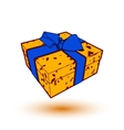 orange gift box present with blue bow and ribbon vector image