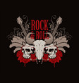rock and roll banner with guitar skulls and roses vector image