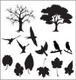 silhouette-of-tree-birds-and-leaves vector image