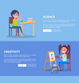 science creativity posters set with girl and boy vector image vector image