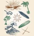 hand drawn beach and surf set vector image vector image