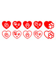 heart shape with animal footprint contour vector image
