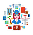 stewardess and travel objects vector image
