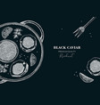 hand drawn tray with black caviar canape vector image vector image