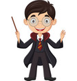 Cartoon wizard boy with a magic broomstick Vector Image