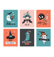 halloween party hand drawn modern cards set vector image