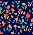 seamless pattern pink blue and red flowers leaves vector image