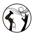 scissors and hair dryer in the hands of a stylist vector image
