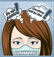 comic with a masked girl afraid coronavirus vector image vector image
