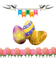 happy easter greeting card swallows eggs tulips vector image
