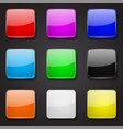 colored glass 3d buttons square icons on black vector image