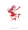 joyful anime manga girl as santa claus in a jump vector image