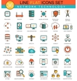 network technology flat line icon set vector image