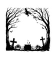 halloween holiday black frame with cemetery witch vector image