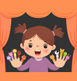 little girl playing animal finger puppets vector image vector image