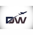 initial letter d and w with aviation logo design vector image vector image