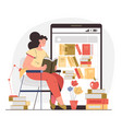 woman girl student character reading book online vector image