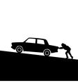 silhouette of man pushing a car vector image vector image