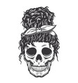 woman skull face with afro messy bun vintage vector image