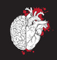 hand drawn line art human brain and heart halfs vector image vector image