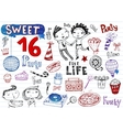 sweet 16 party doodle set vector image vector image