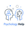 human head profile and jigsaw puzzle psychology vector image vector image
