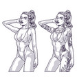 hipster fashion woman monochrome sketch vector image