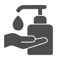 sanitizer with drop and hand solid icon corona vector image