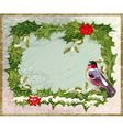 old vintage postcard with holly and bullfinch vector image vector image