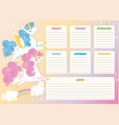 Printable beautiful unicorn rainbow weekly planner